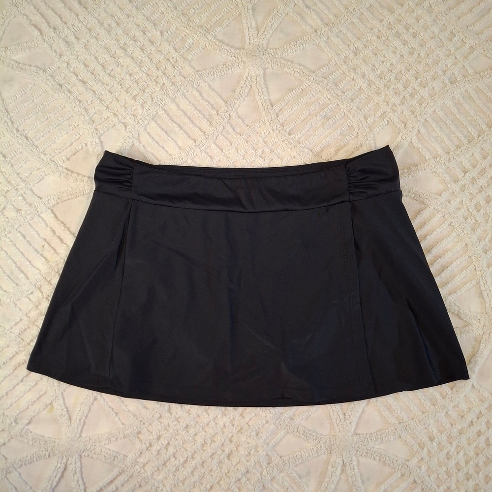 Cabana Life Womens Medium Swim Skirt Black Ruched Built-in Brief